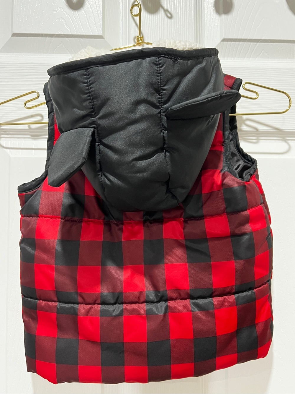 Disney Junior Mickey Hooded Plaid Puffer Vest Jacket Size 4 Toddler Kids - Picture 2 of 9